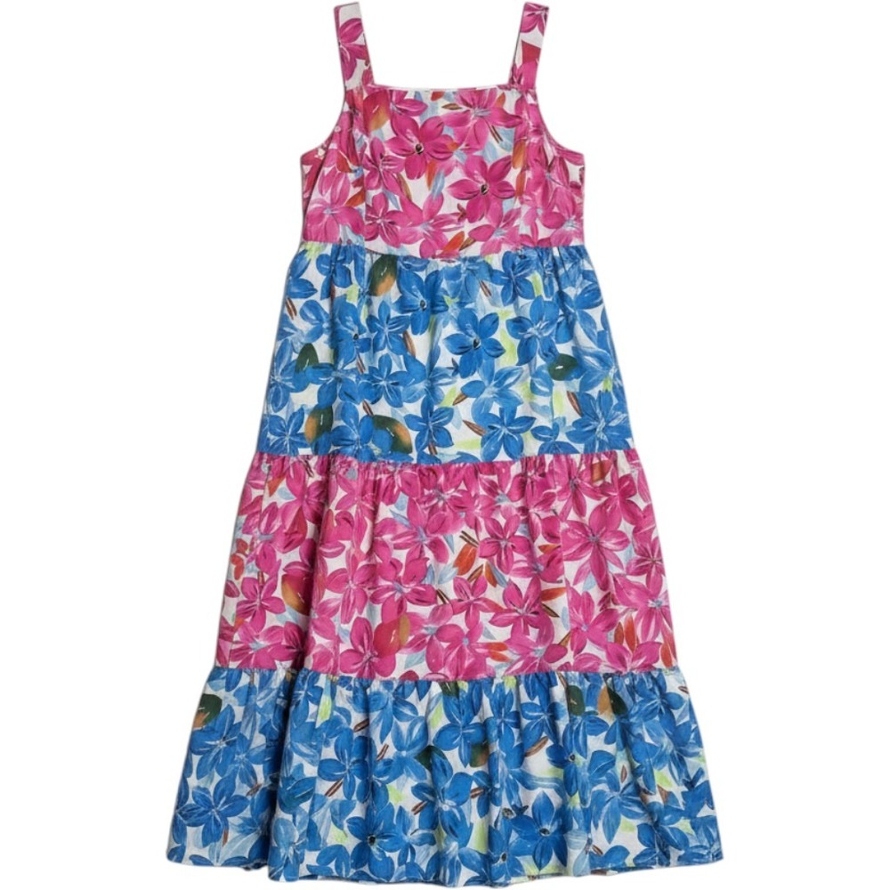 Tiered Floral Maxi Dress Square Neck Smocked Bodice Strappy Summer Vacation